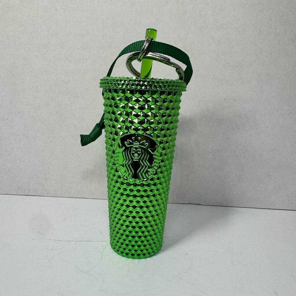 Starbucks‎ Metallic Green Studded Tumbler Ornament Keychain 2022 Mini Bling Cup